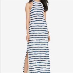 Lauren Ralph Lauren Striped Maxi Dress Navy Blue White size Medium 100% Linen
